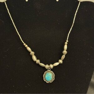 Sterling Liquid Silver & Navajo Pearl Necklace with Turquoise Pendant